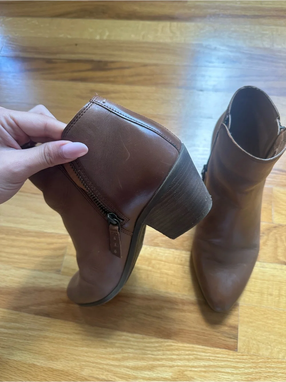 Frye Women's Brown Leather Ankle Booties with Block Heel